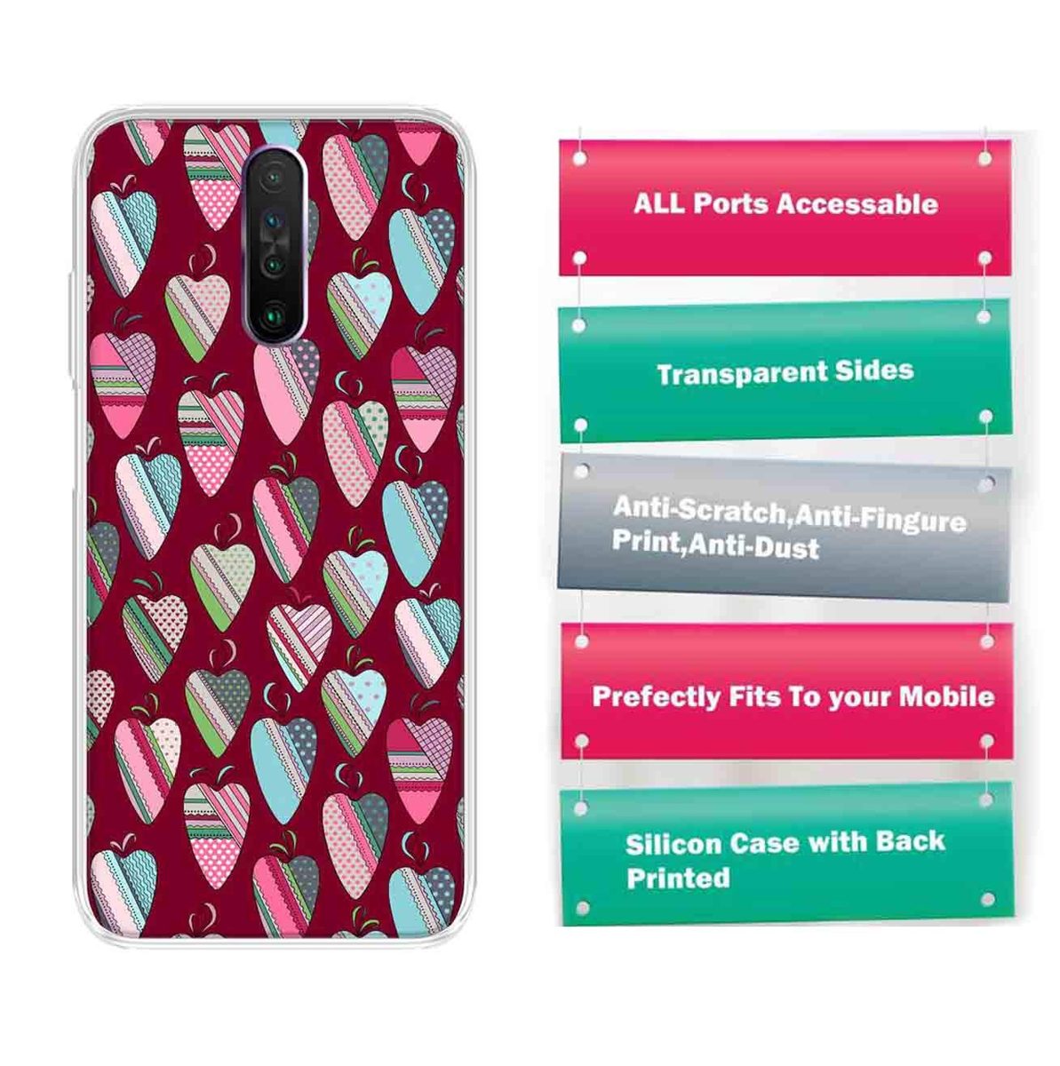 Amazon Brand - Solimo Designer Multicolor Heart Art Vectors Red Pattern Design Printed Soft Back Case Mobile Cover for Poco X2 / Xiaomi Redmi K30