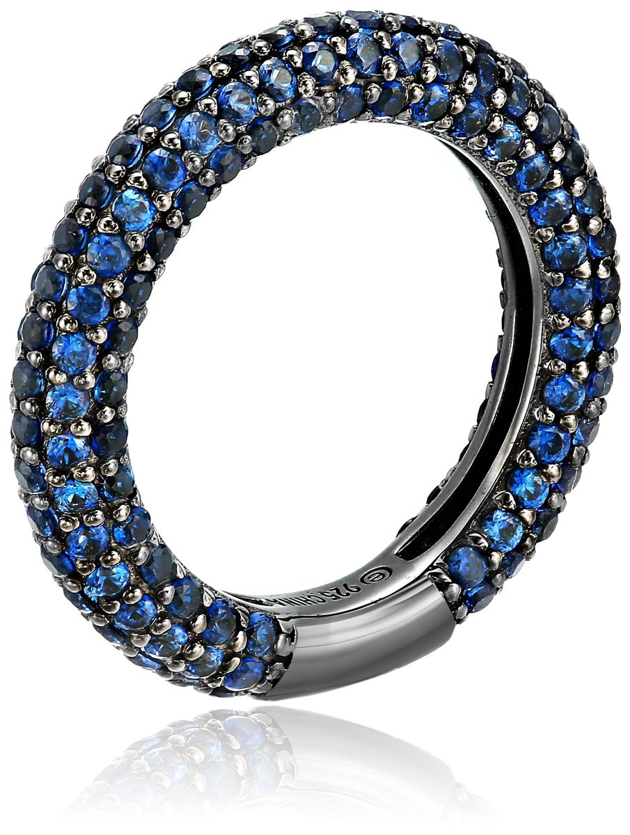 Black Rhodium Plated Sterling Silver Swarovski Created Sapphire All-Around Band Ring, Size 6