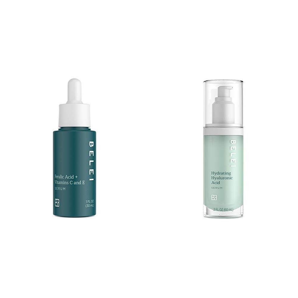 Belei Ferulic Acid + Vitamins C and E Serum, Fragrance Free, Paraben Free, 1 Fluid Ounce (30 mL) & Hydrating Hyaluronic Acid Serum, Fragrance Free, Paraben Free, 2 Fluid Ounces (60 mL)