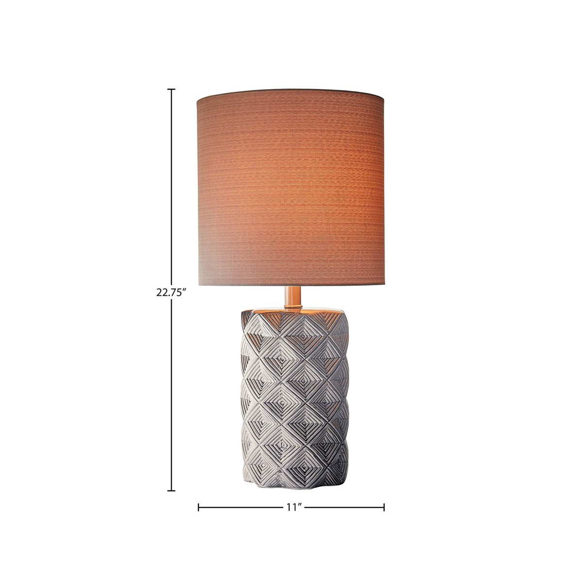 Rivet Modern Ceramic Table Lamp with Geometric-Patterned Base, 22.75" H, Grey