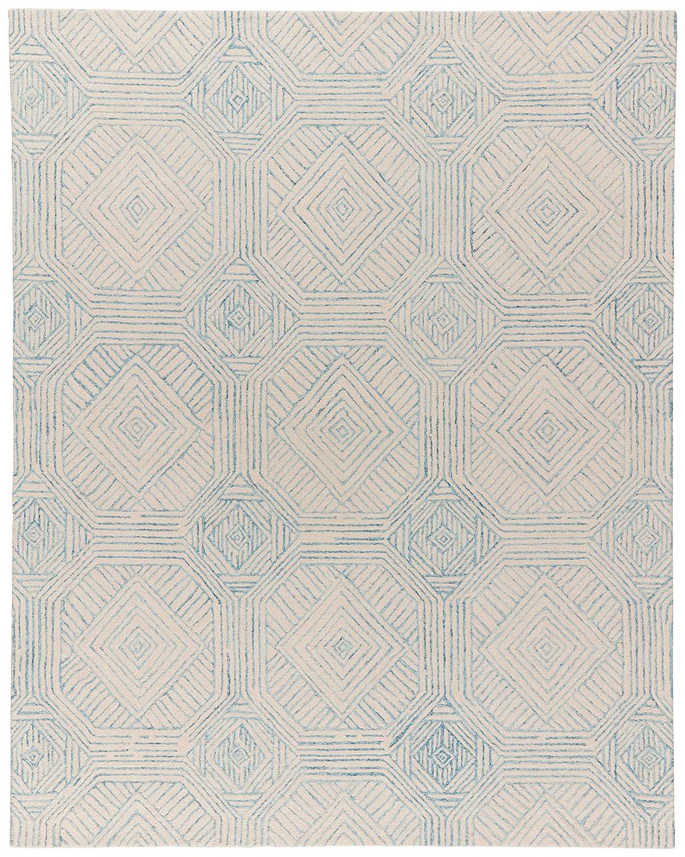 Amazon Brand – Rivet Geometric Wool Area Rug, 5 x 8 Foot, Blue, Ivory