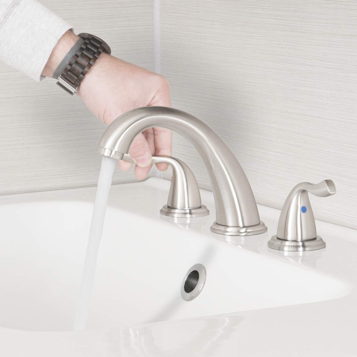 AmazonBasics Traditional 3 Piece Bathroom Faucet Set, Satin Nickel
