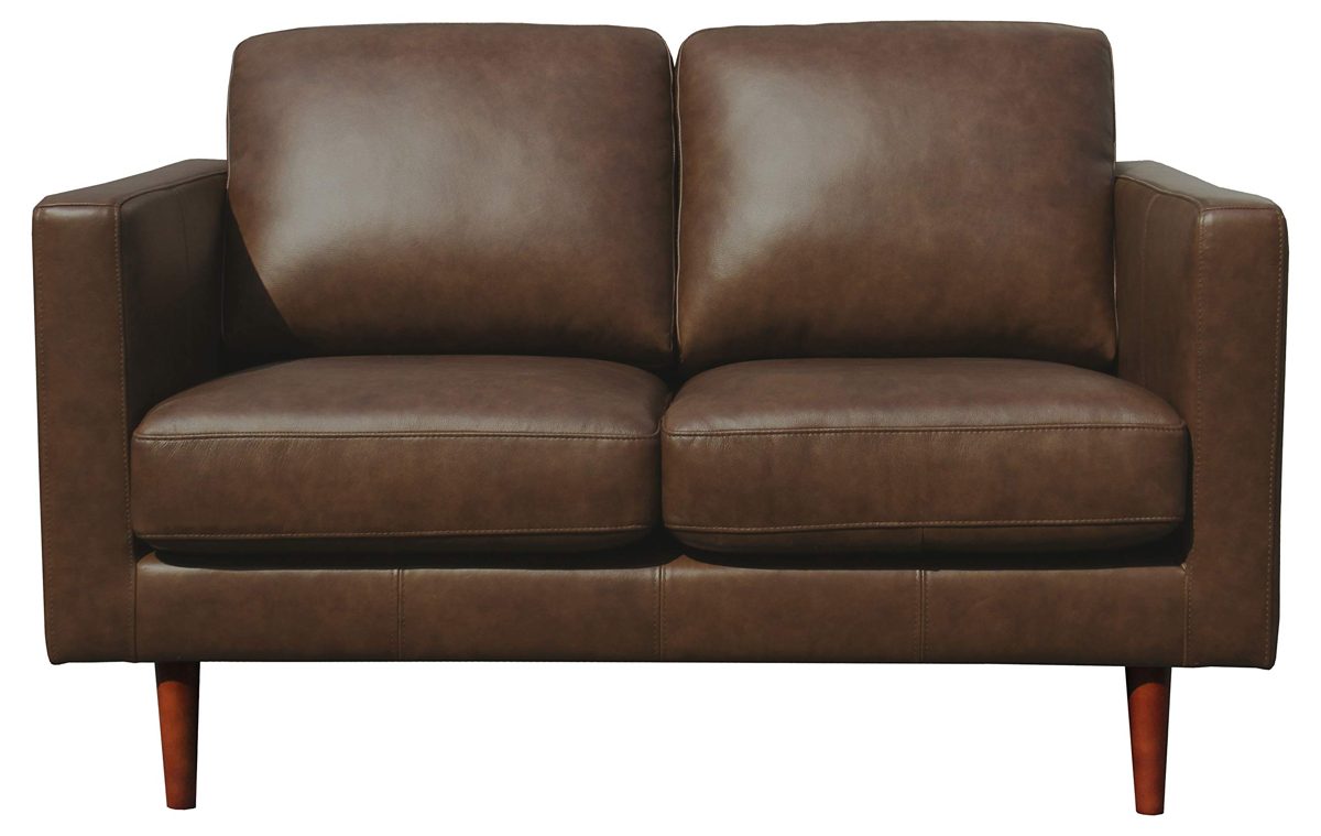 Amazon Brand – Rivet Revolve Modern Leather Loveseat Sofa, 56"W, Chestnut