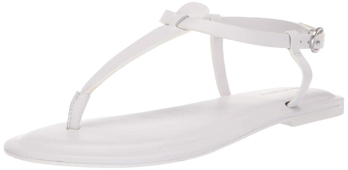 Amazon Brand - 206 Collective Women's Sakon Leather Flat Sandal, White, 9 B US
