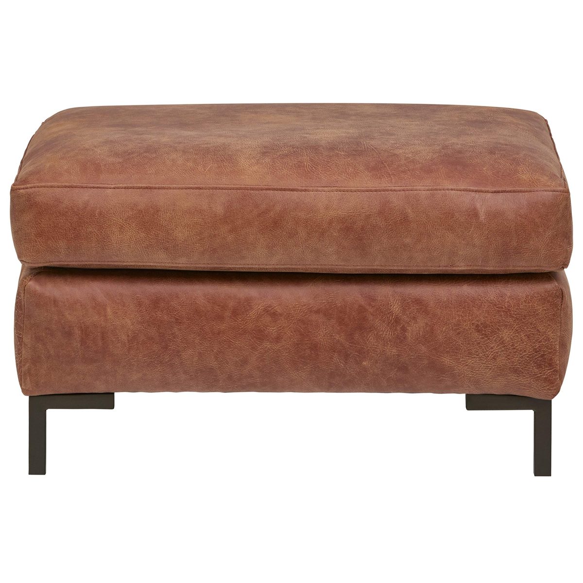 Amazon Brand – Rivet Edgewest Modern Ottoman, Leather, 32"W, Saddle