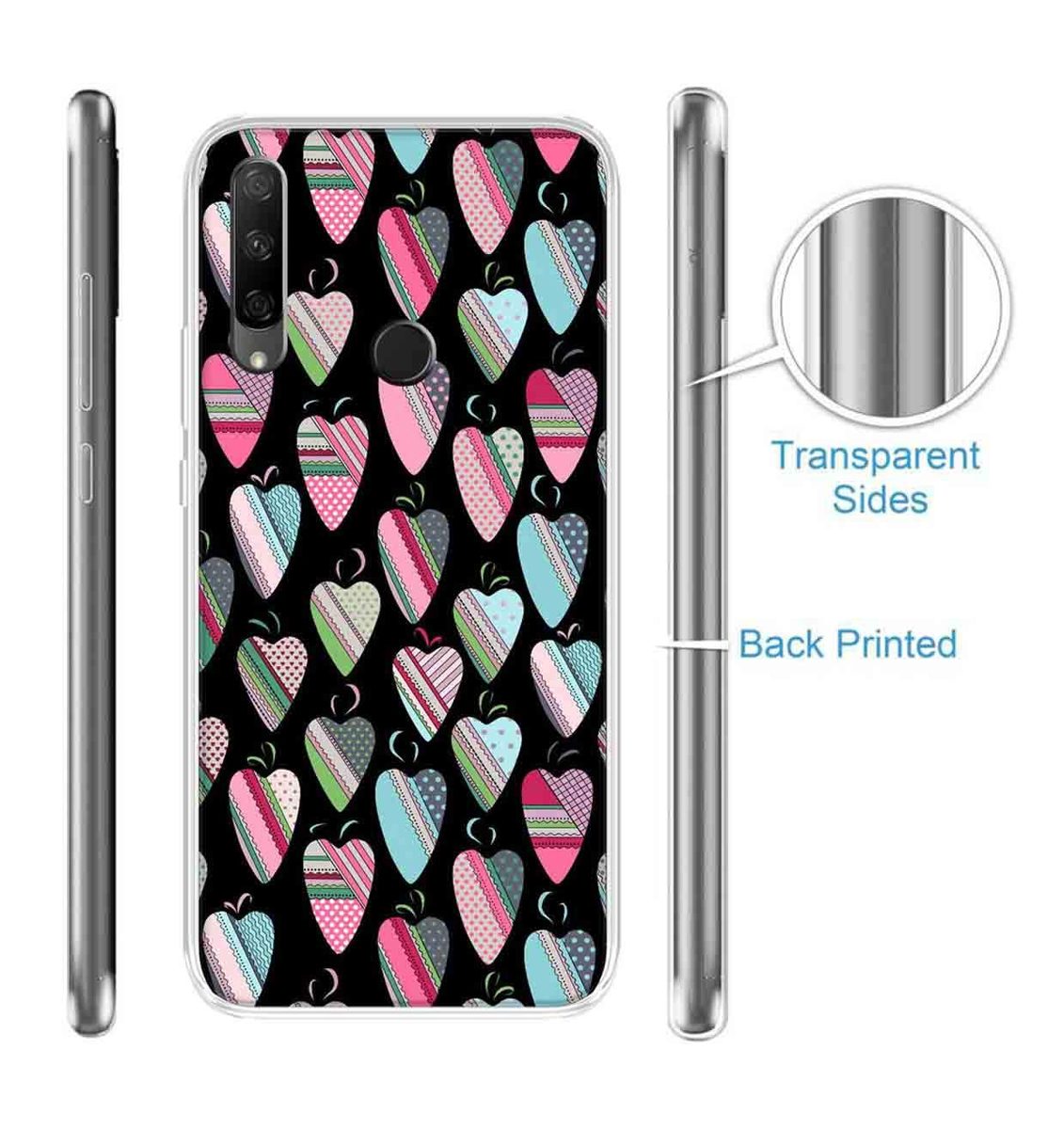 Amazon Brand - Solimo Designer Multicolor Heart Art Vectors Black Pattern Design Printed Soft Back Case Mobile Cover for Huawei Honor 9X