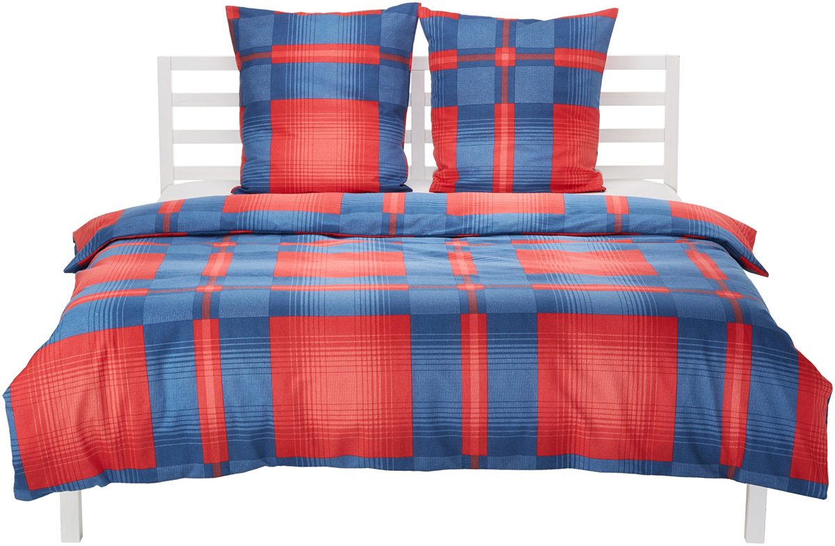 AmazonBasics Lightweight Flannel Duvet Set, Red Check, 200 x 200 cm and 2 pillowcases of 65 x 65
