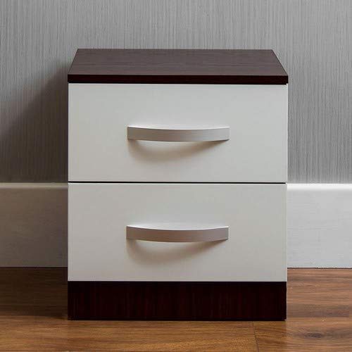Amazon Brand - Movian High Gloss 2 Drawer Bedside Cabinet, White and Walnut, 47 x 40 x 36 cm