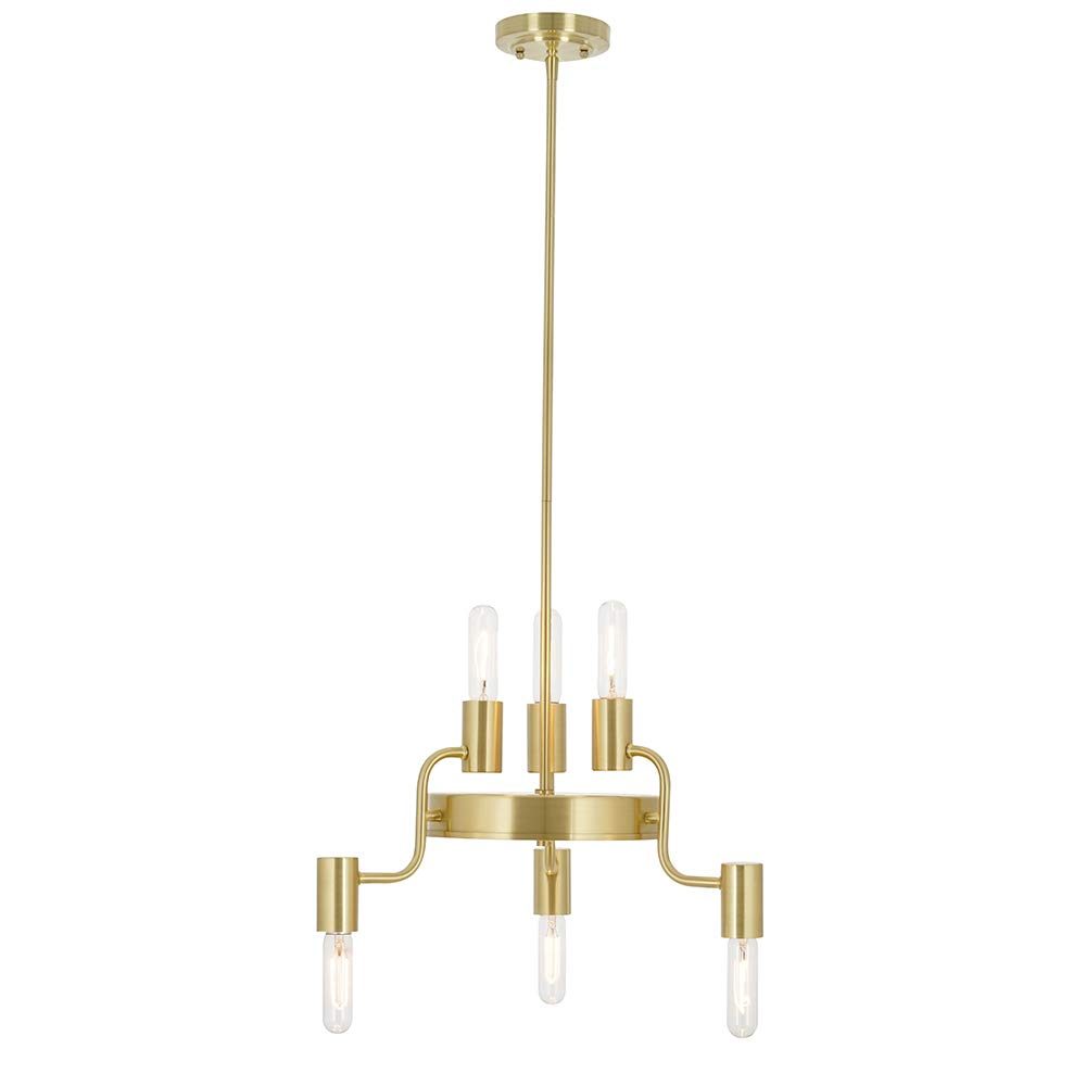 Amazon Brand – Rivet Tubular Pendant Chandelier, Modern 6-Light Brass and Glass, with Bulb, 18.13"H, Satin Brass