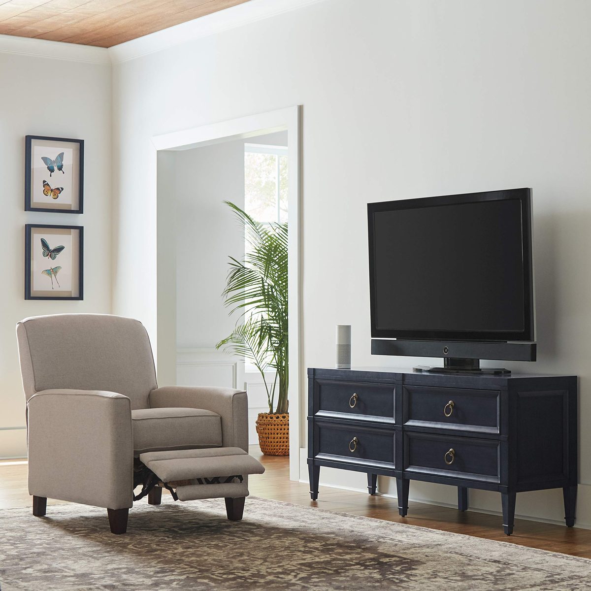 Amazon Brand – Stone & Beam Alan Casual Wood Media TV Console Table, 62"W, Washed Navy and Gold