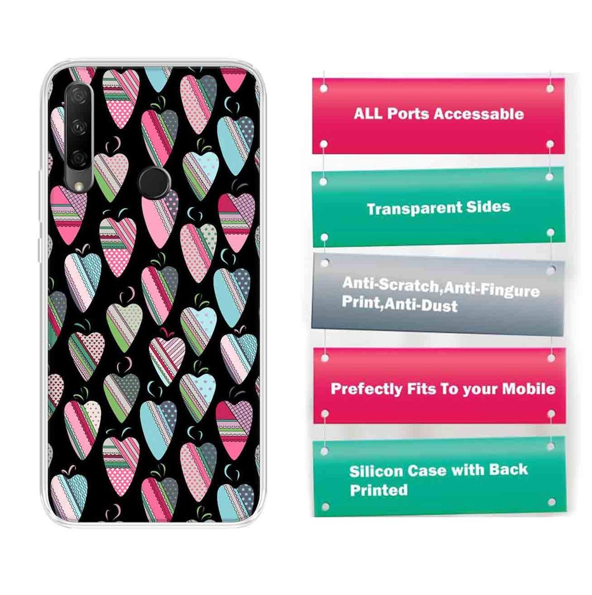 Amazon Brand - Solimo Designer Multicolor Heart Art Vectors Black Pattern Design Printed Soft Back Case Mobile Cover for Huawei Honor 9X