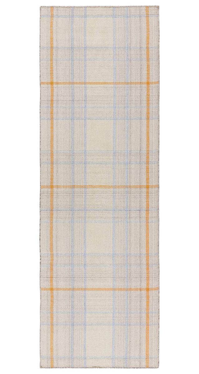 Amazon Brand – Stone & Beam Casual Plaid Runner Rug, 2' 6" x 8', Flatweave, Grey, Ivory, Yellow