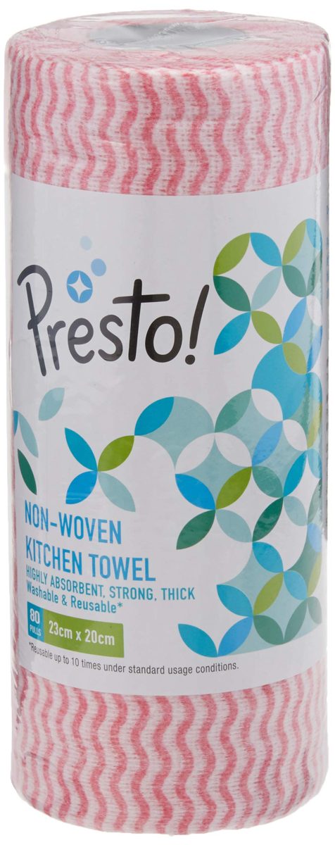 Amazon Brand - Presto! Non-Woven Kitchen Towel Roll - 80 Pulls (Red)