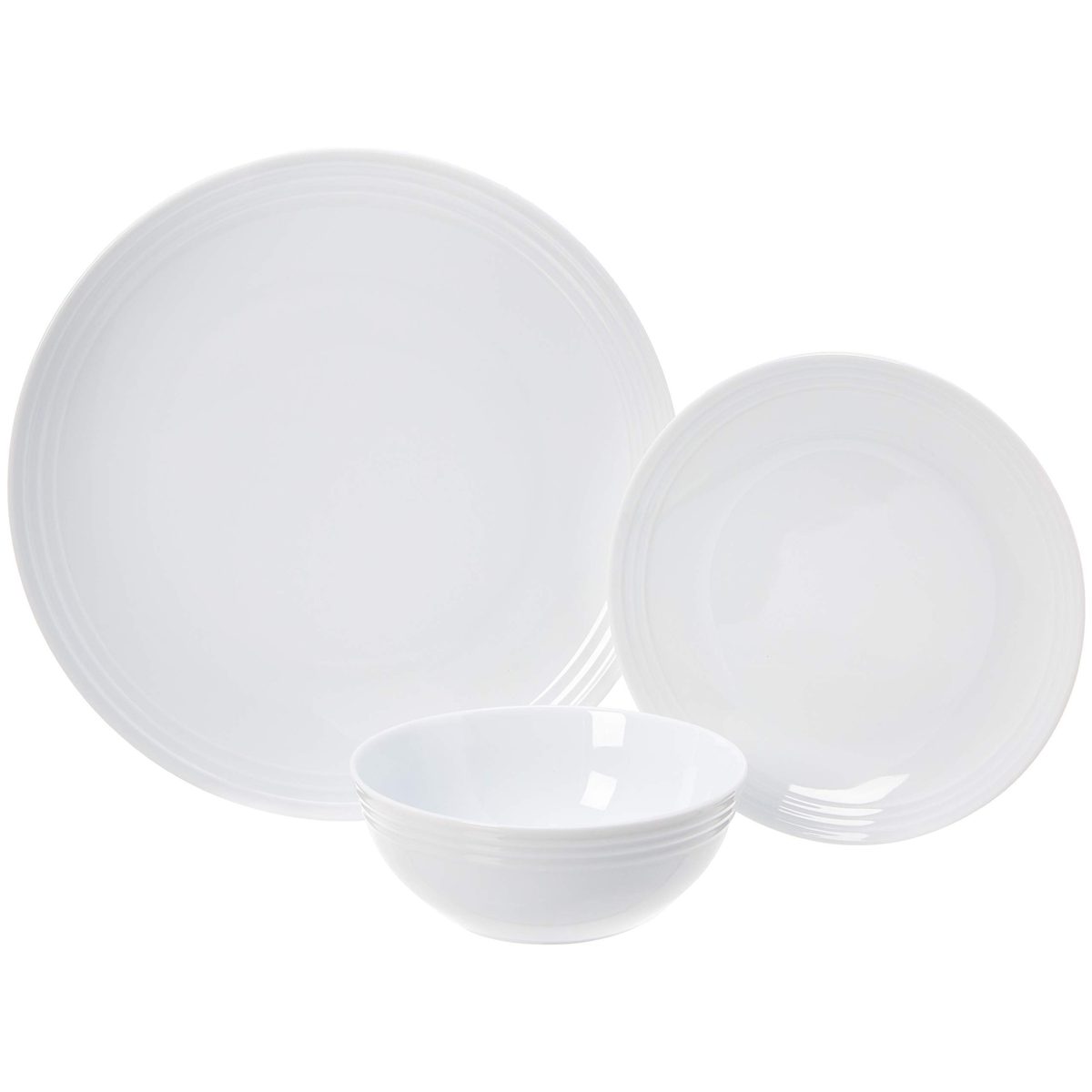 (Renewed) AmazonBasics 18-Piece Dinnerware Set - White Embossed Porcelain