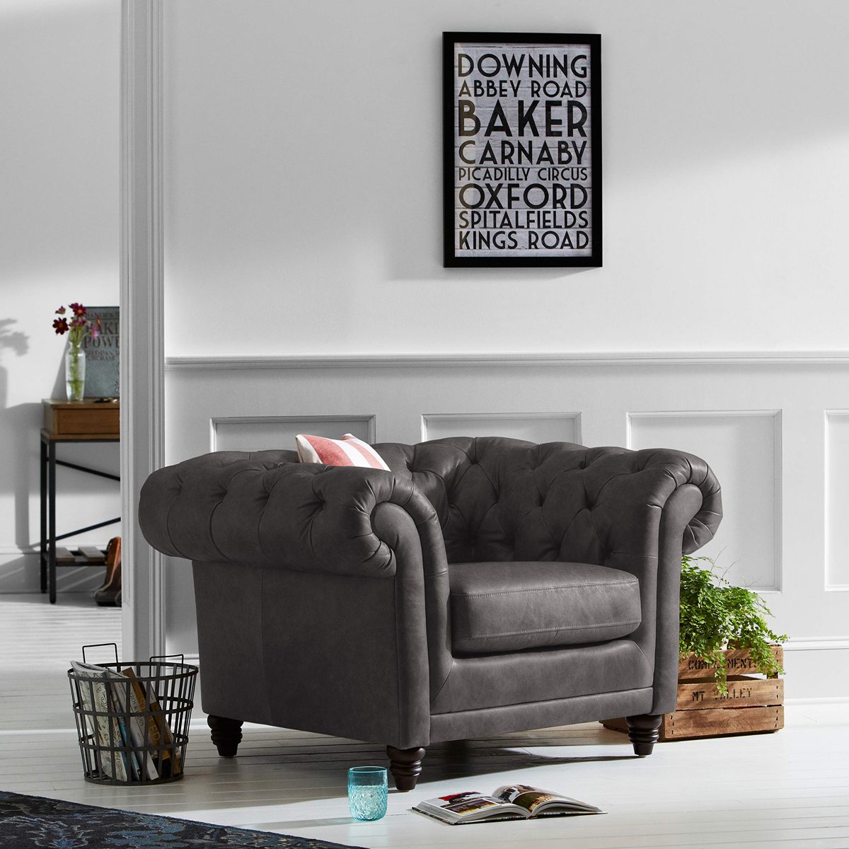 Amazon Brand – Stone & Beam Bradbury Chesterfield Tufted Leather Accent Chair, 50"W, Black