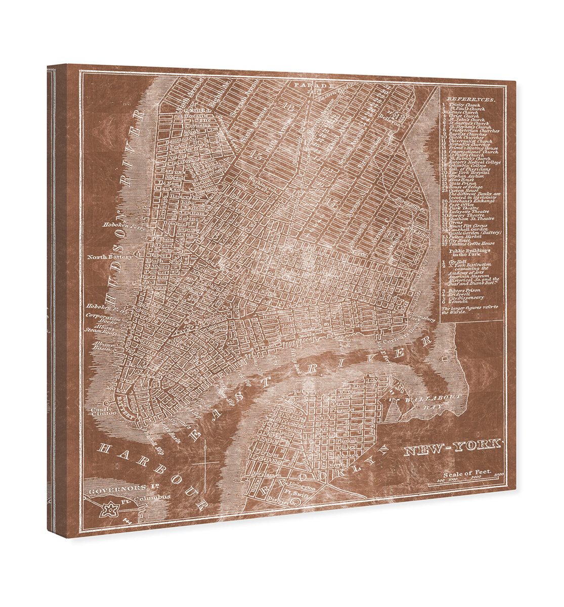 Amazon Brand – Stone & Beam Modern Copper Print Wall Art of New York City Map on Canvas, 24" x 24"