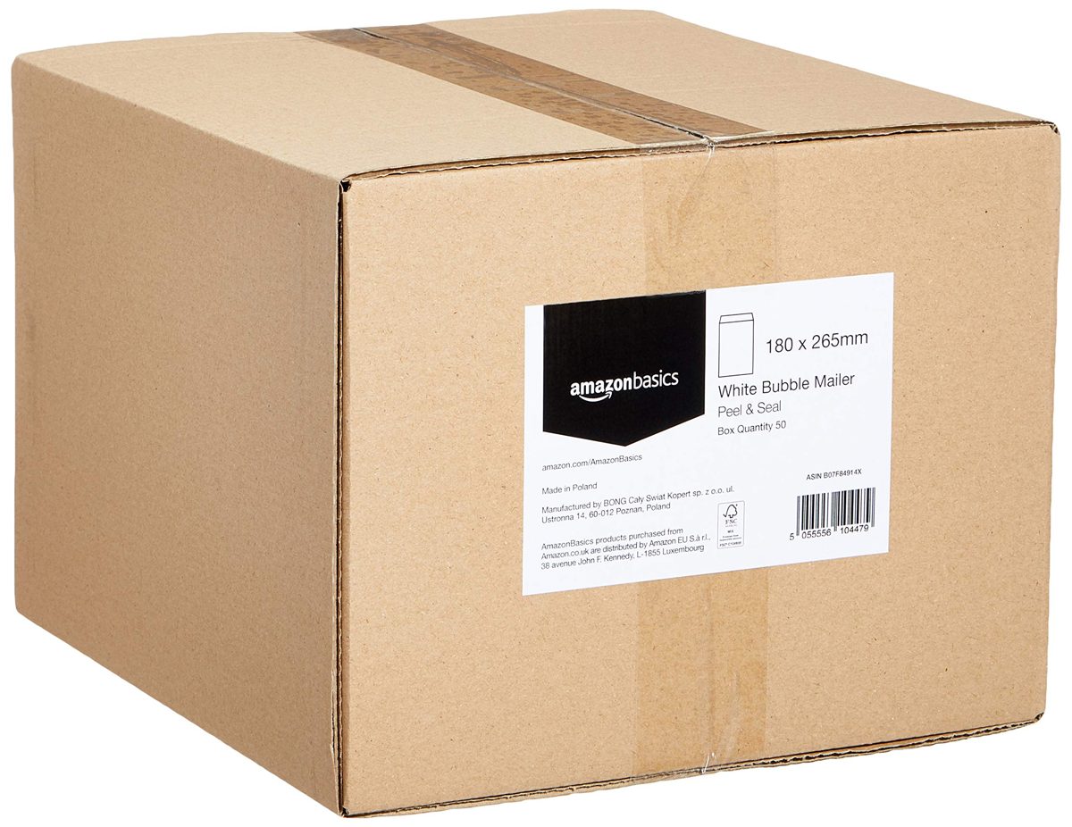 AmazonBasics Bubble Mailer, White, 180 mm x 265 mm, 50 Pack