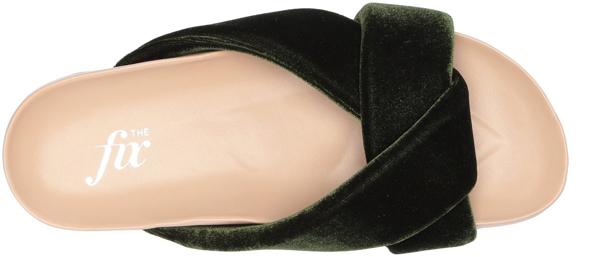 Amazon Brand - The Fix Women's Violet Twist Strap Soft Footbed Slide Sandal Flat, Olive Velvet, 9.5 B US