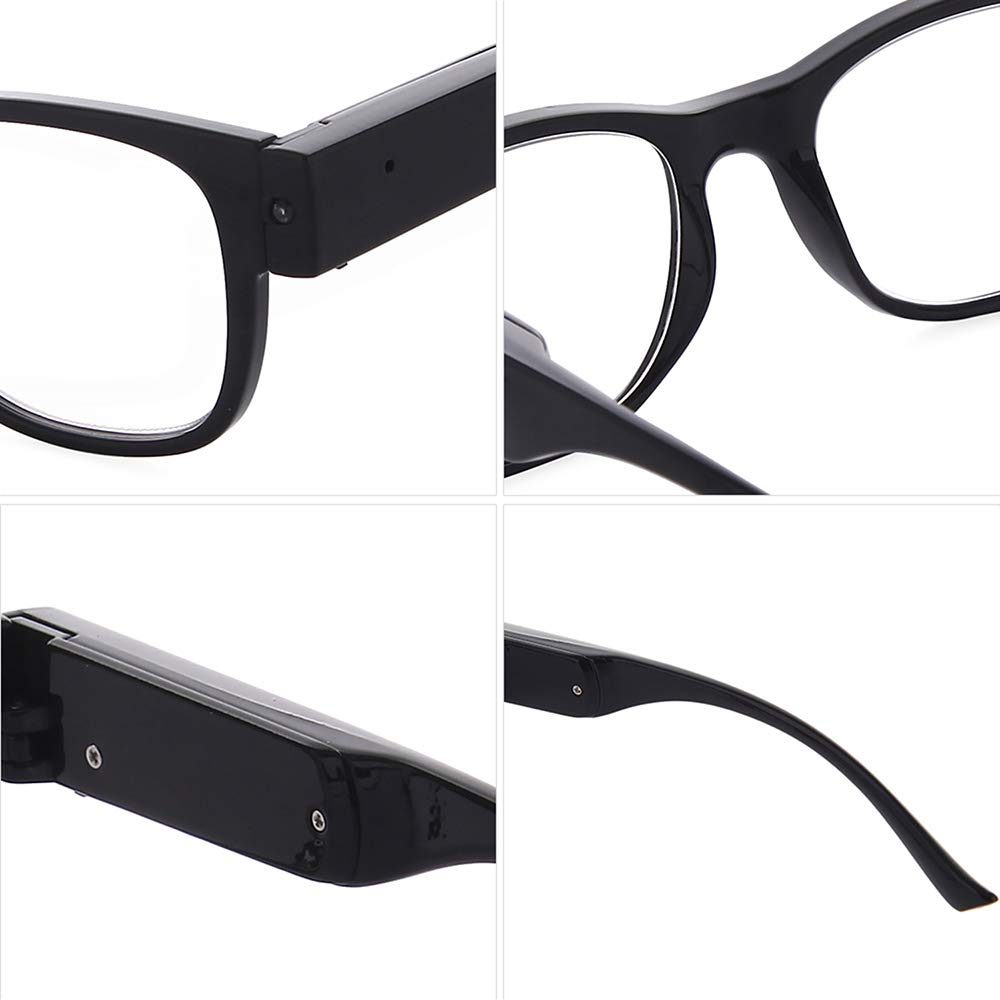 SKYWAY Bright LED Readers with Lights Reading Glasses Lighted Eyewear Clear Vision Unisex(Black, 3.5X)