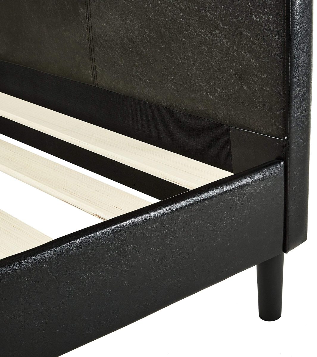 AmazonBasics Faux Leather Upholstered Platform Bed Frame with Wooden Slats, Full