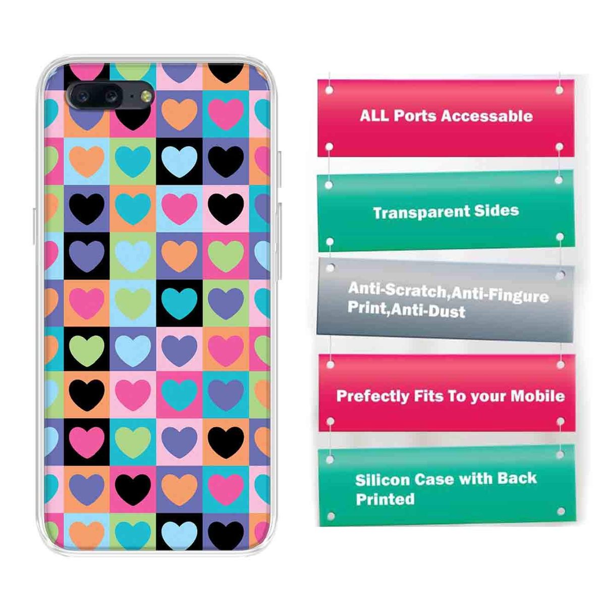 Amazon Brand - Solimo Designer Multicolor Heart Pattern Printed Soft Back Case Mobile Cover for OnePlus 5