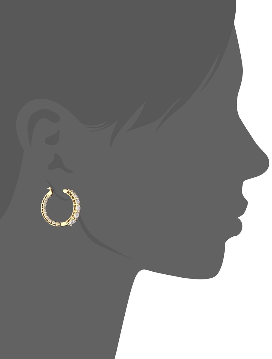 Yellow Gold Plated Sterling Silver Hoop Earrings set with Graduated Swarovski Zirconia (3.76 cttw), 1" Diameter