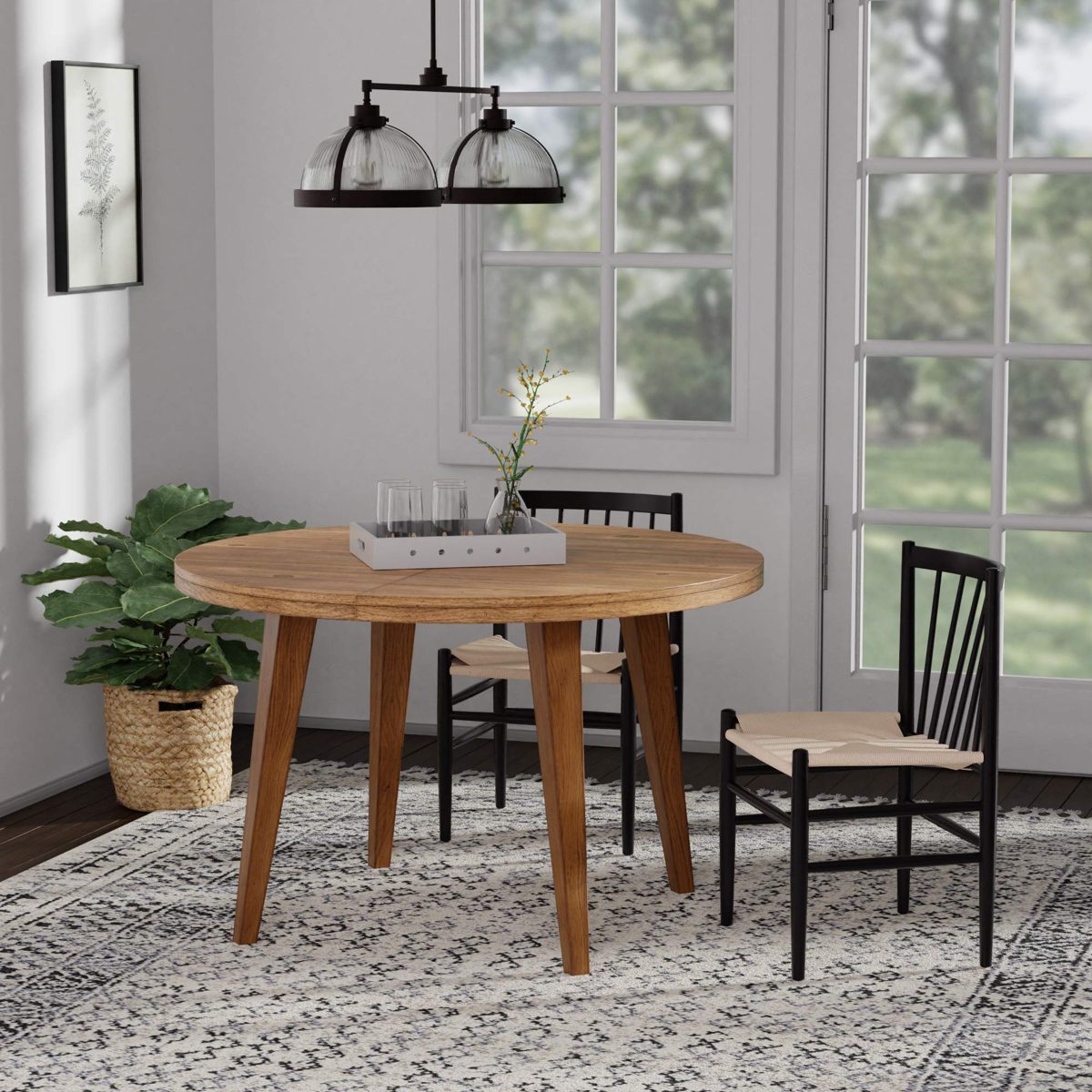 Stone & Beam Lorna Farmhouse Woven Dining Chair, 32" H, Set of 2, Black