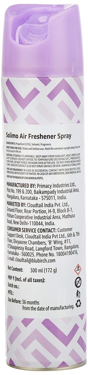 Amazon Brand - Solimo Air Freshener Spray - Lavender Mist, 300ml