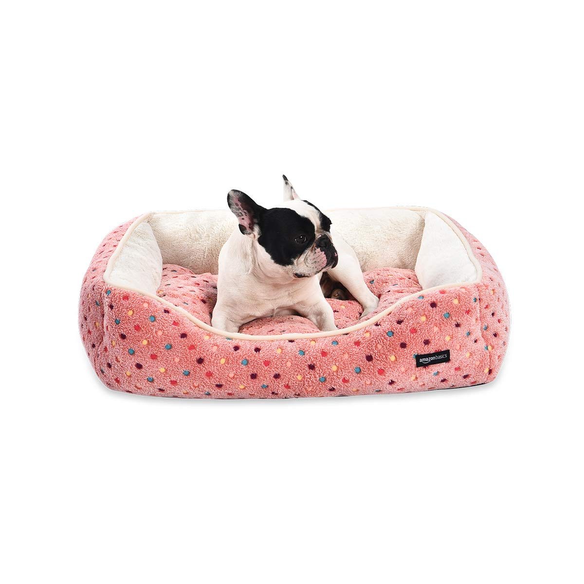 AmazonBasics Cuddler Pet Bed - Large, Pink Polka Dots