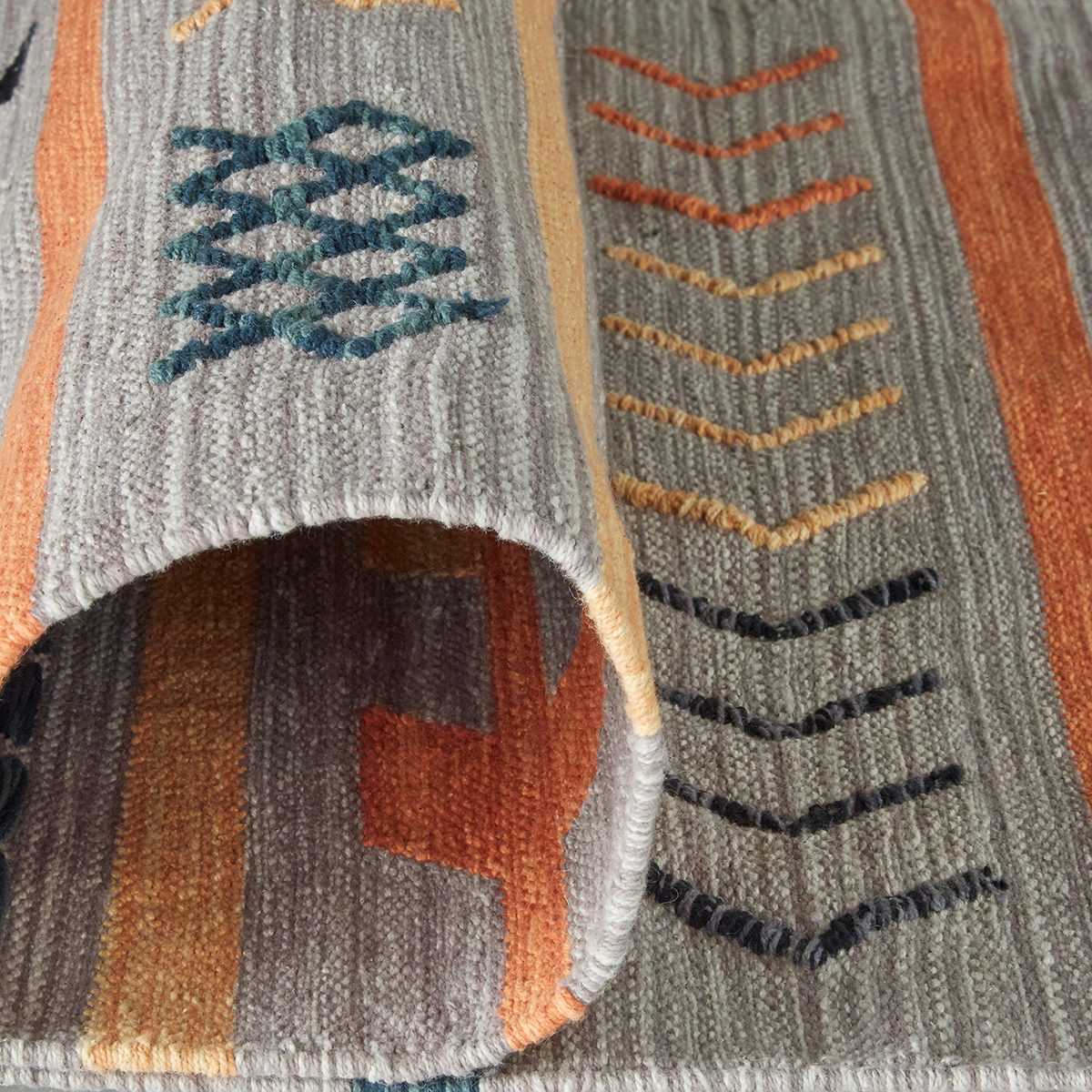 Amazon Brand – Stone & Beam Casual Geometric Cotton Area Rug, 5 x 8 Foot, Flatweave, Grey, Orange, Blue