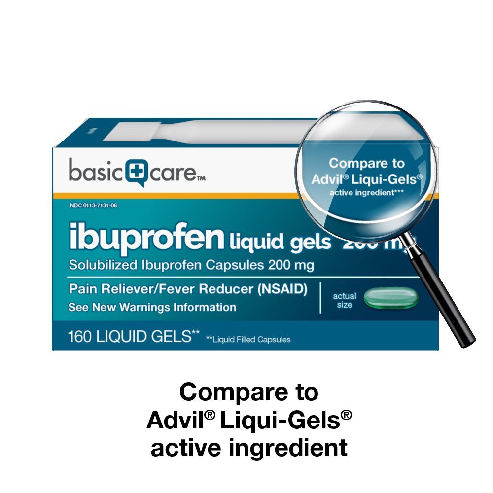Amazon Basic Care Ibuprofen Liquid Gels 200 mg, Pain Reliever/Fever Reducer (Liquid Filled Capsules), 160 Count