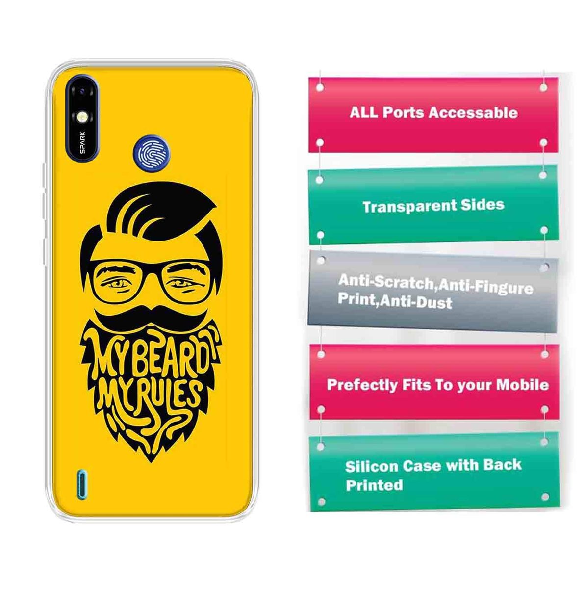 Amazon Brand - Solimo Designer Multicolor Beard Man Printed Soft Back Case Mobile Cover for Tecno Spark Go Plus