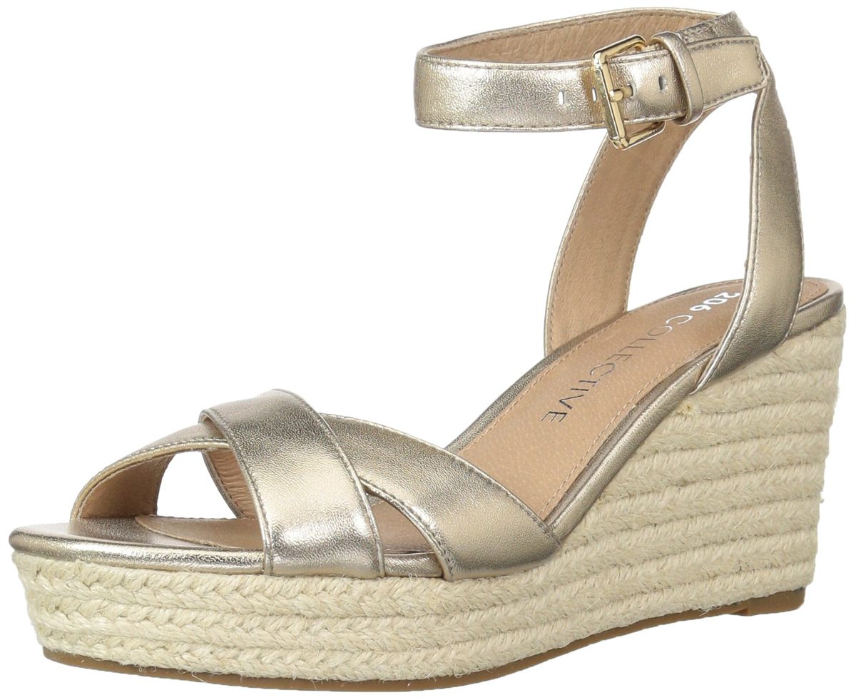 Amazon Brand - 206 Collective Women's Campbell Espadrille Dress Wedge-High Sandal, gold leather, 9.5 B US