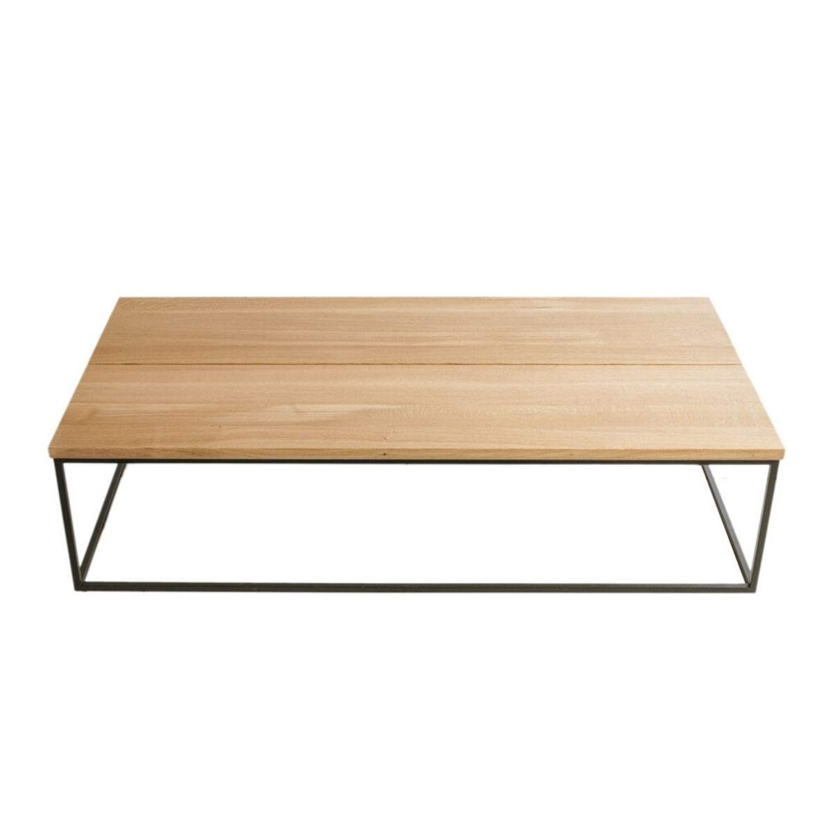 Amazon Brand - Alkove Hayes Contemporary Solid Wood Coffee Table, 140 x 70 x 35cm, Wild Oak with Bianco Oil Finish/Black Metal Frame