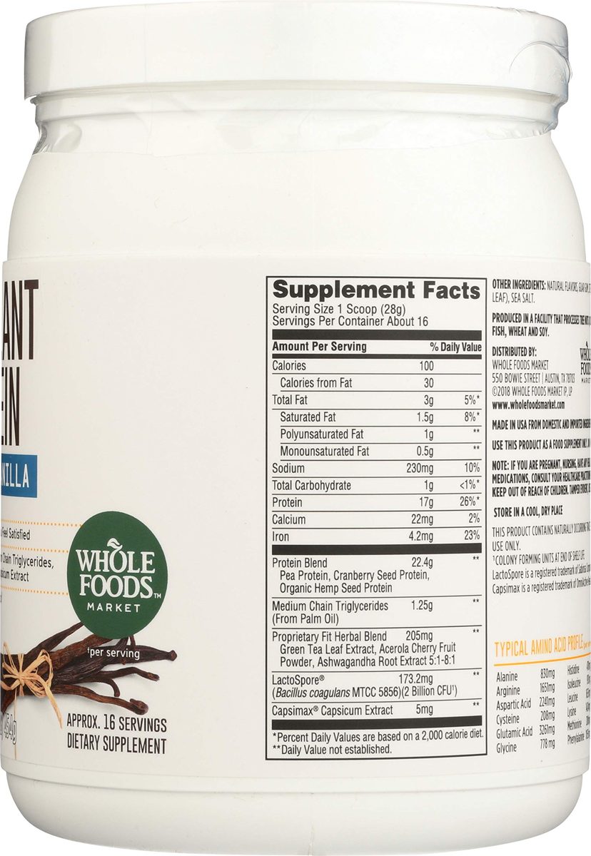 Whole Foods Market, Fit Plant Protein, French Vanilla, 16 oz