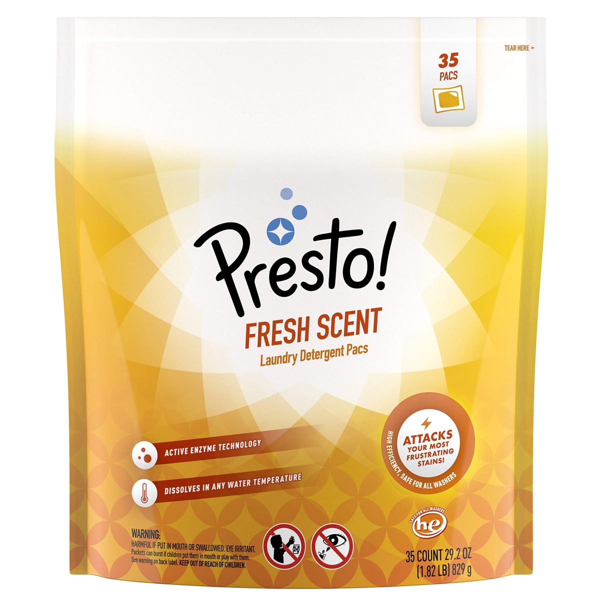 Amazon Brand- Presto! Laundry Detergent Pacs, Fresh Scent, 35 Count