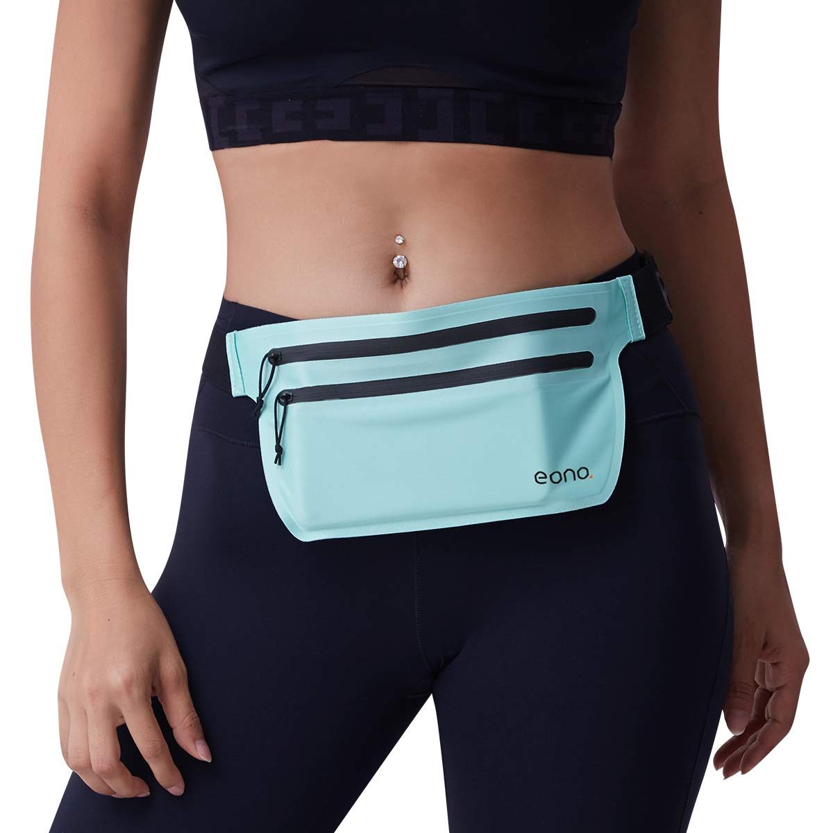 Eono by Amazon - Water Resistant Running Waist Bag with Adjustable Elastic Strap - Large Capacity Running Belt for Gym, Sports, Cycling, Running, Travel and Outdoor Activities, blue