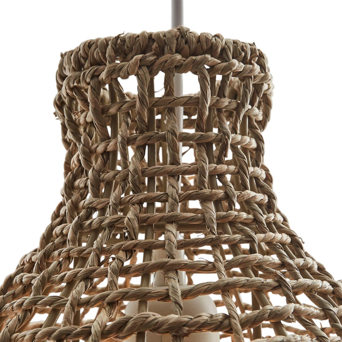 Rivet Modern Jute Round Shade Pendant with Bulb, 87"H, Natural