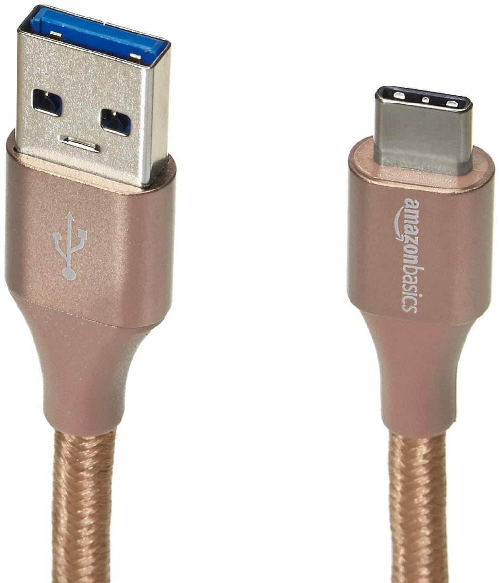 AmazonBasics Double Braided Nylon USB Type-C to Type-A 3.1 Gen 1 Charger Cable | 10 feet, Gold (Renewed)