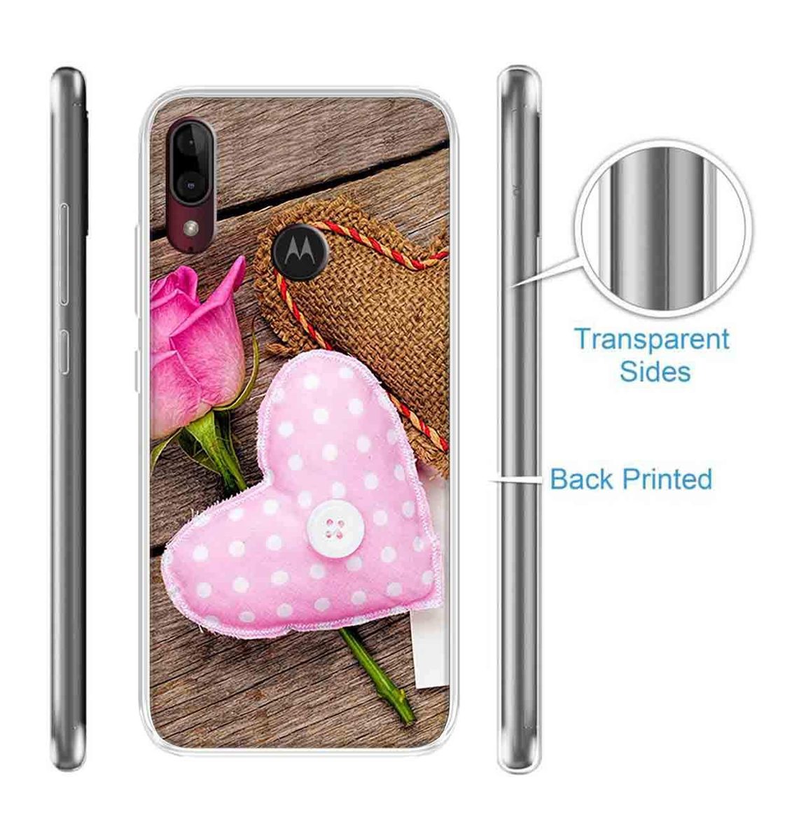 Amazon Brand - Solimo Designer Multicolor Pink Flower Heart Design Printed Soft Back Case Mobile Cover for Motorola Moto E6s / Motorola Moto E6 Plus