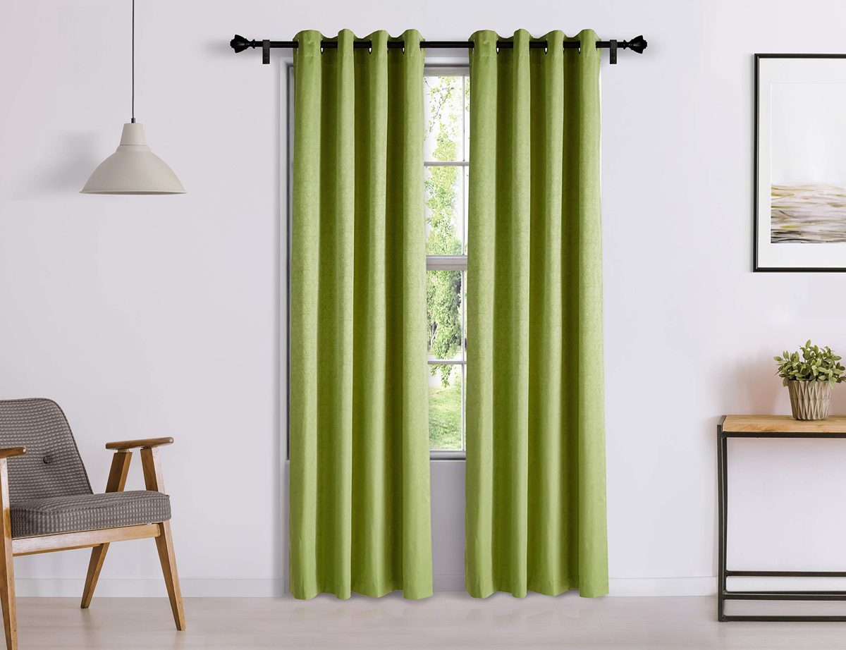 Amazon Brand - Solimo Magnolia Door Curtain, 7 feet - Set of 2 (Parrot Green)