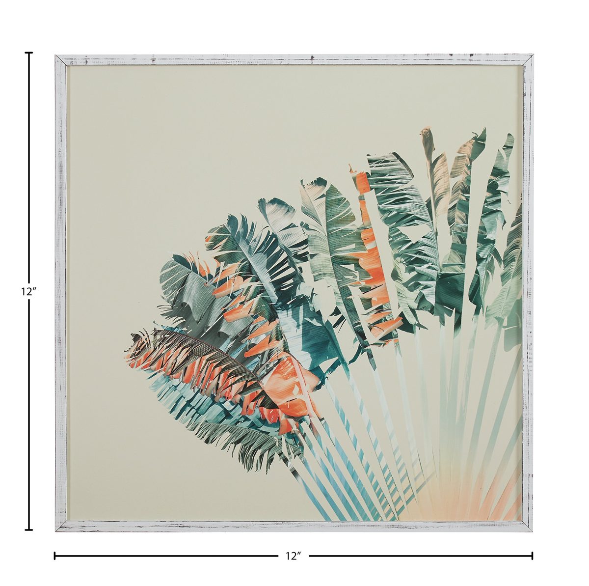 Amazon Brand – Stone & Beam Modern Turquoise and Orange Palm Print in White Frame Wall Art, 12" x 12"