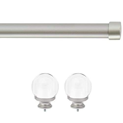 AmazonBasics Clear Acrylic Ball Finial with 1" Curtain Rod - 36-72", Nickel