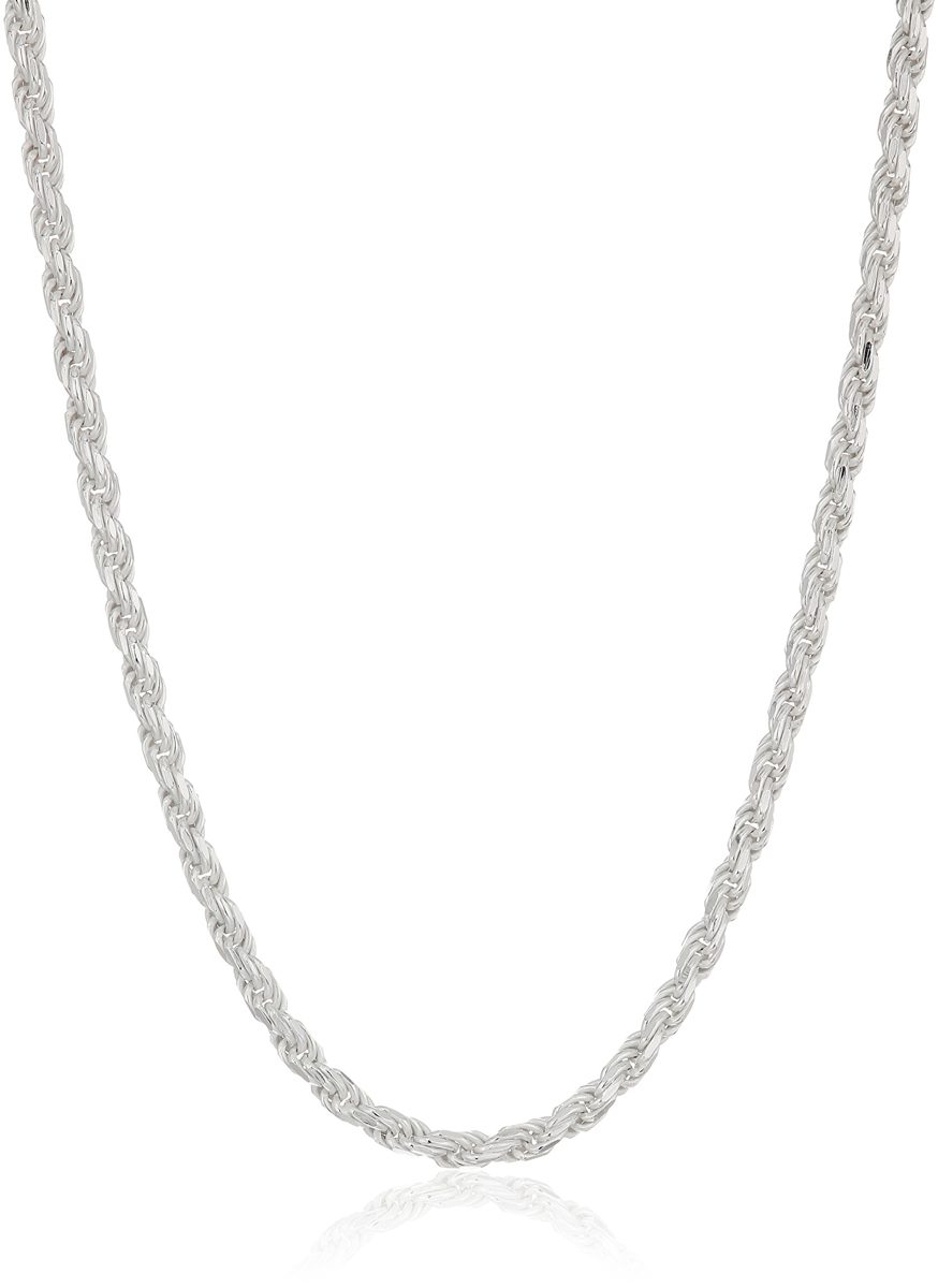 Amazon Essentials Plated Sterling Silver Diamond Cut Rope Chain Necklace
