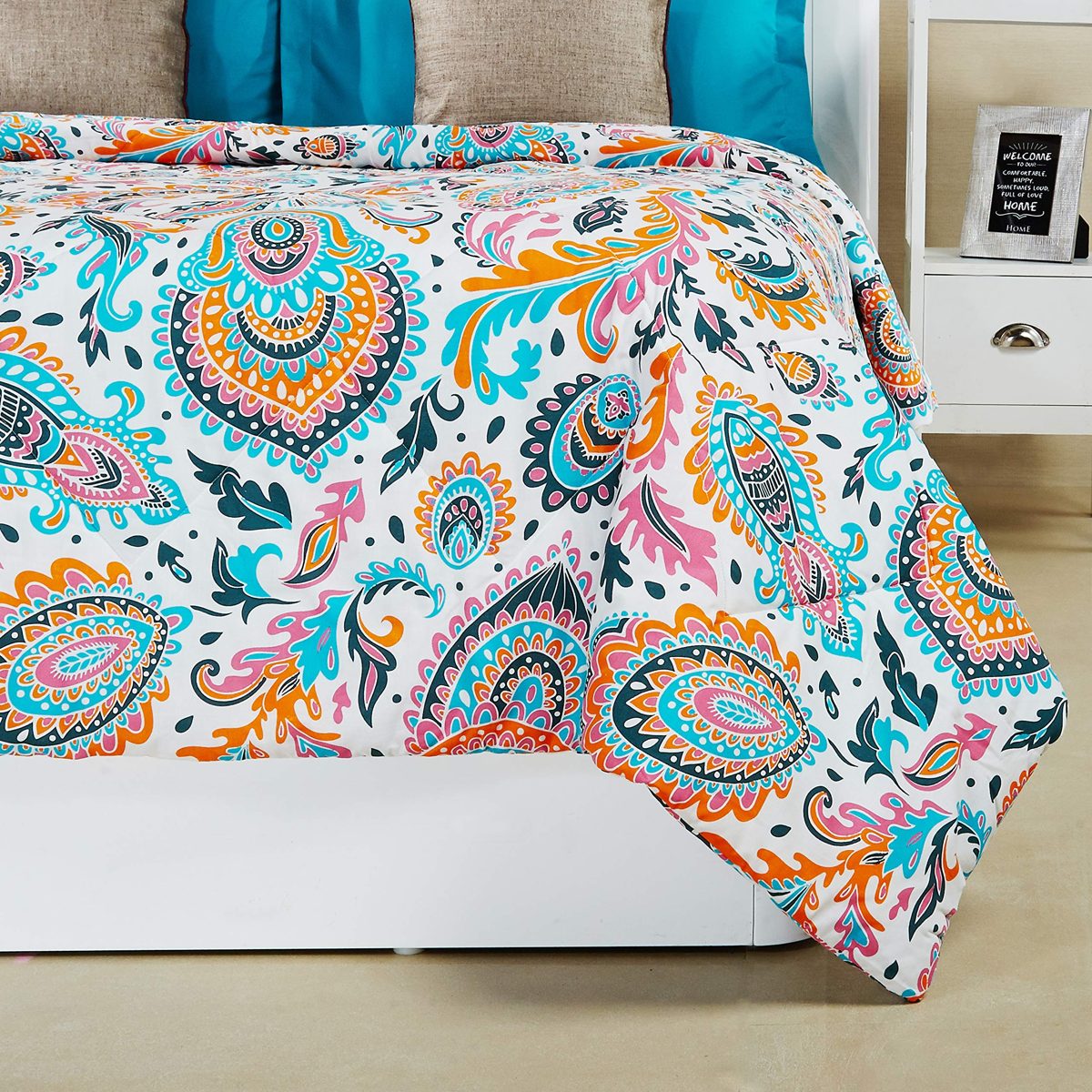 Amazon Brand - Solimo 100% Cotton Printed Comforter, Double (Paisley Preen, 200GSM)