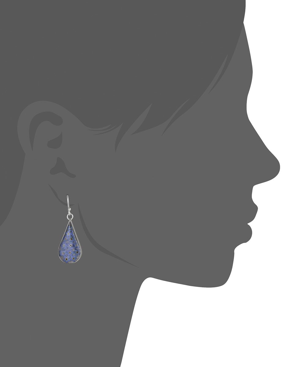 Sterling Silver Blue Pressed Flower Teardrop Earrings