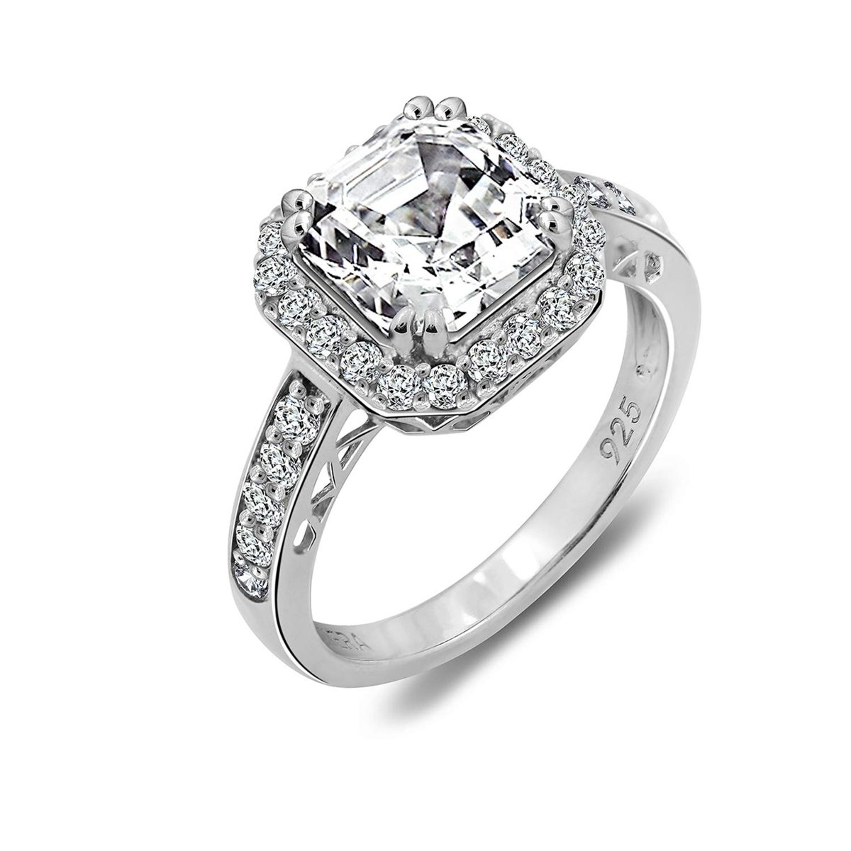 [Find] Amazon Collection Rhodium Plated Sterling Silver Clear Aska -kattokyu-bikkuzirukoniaburaidaruringu, Size 11