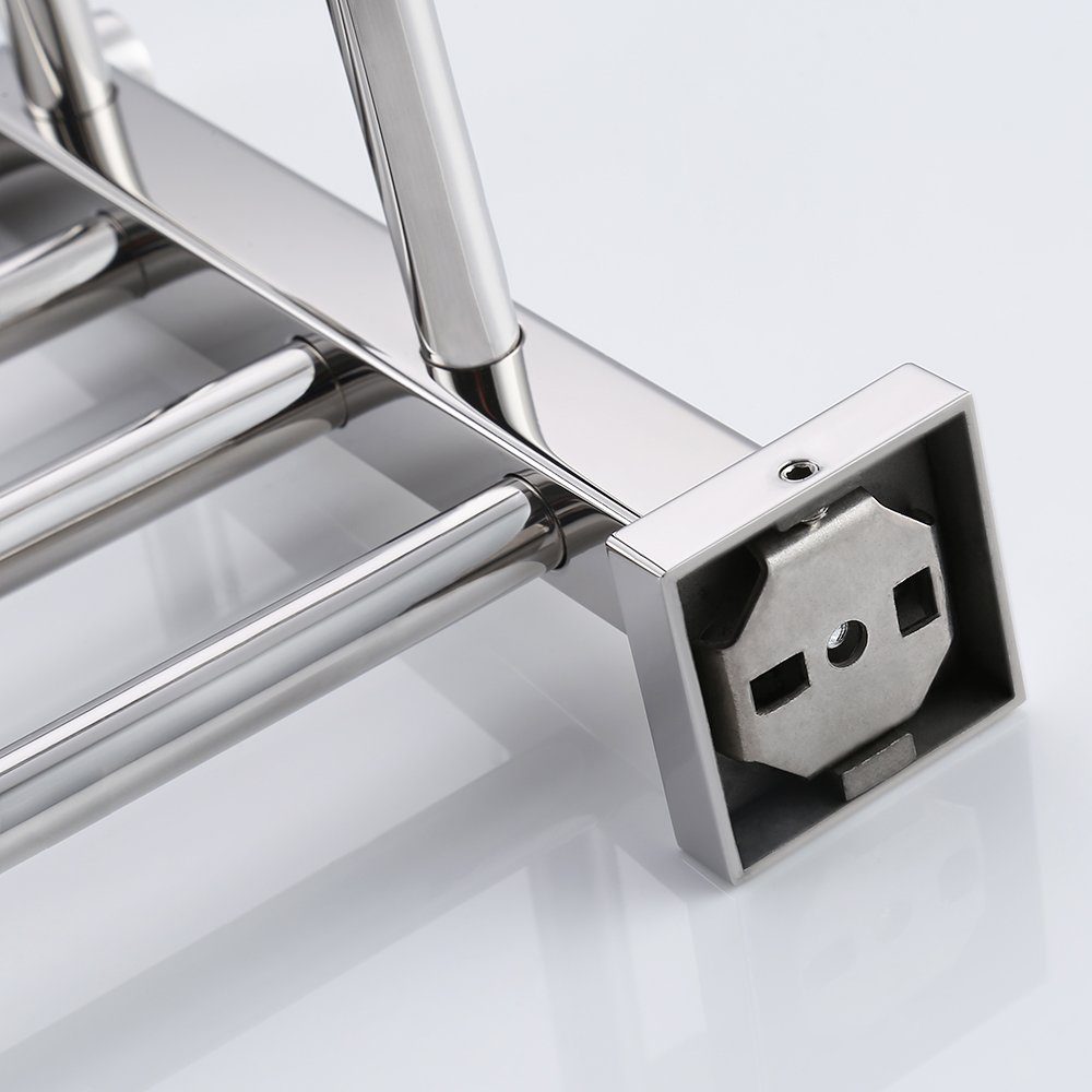 Umi. Essentials 24" Wall Mounted Towel Rail with Double Grab Rail - Polished Stainless Steel
