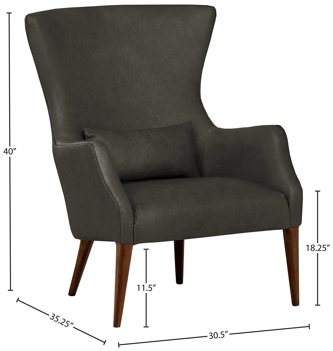 Amazon Brand – Rivet Parks Mid-Century Modern Wingback Leather Accent Chair, 30.5"W, Aged Black