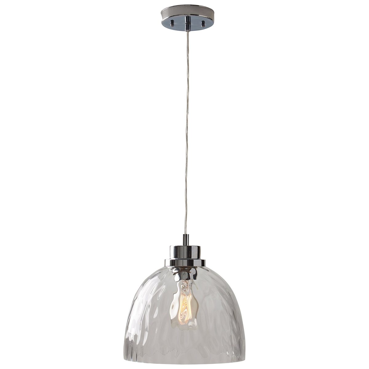 Amazon Brand – Rivet Glass Bowl Pendant Lamp, Modern Textured, W/Bulb, 13"-60"H, Chrome